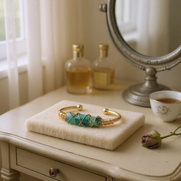 Chrysocolla Goddess Energy Wire Wrap Cuff w/ 14Kt Gold Over Brass – NWT - Picture 1 of 11